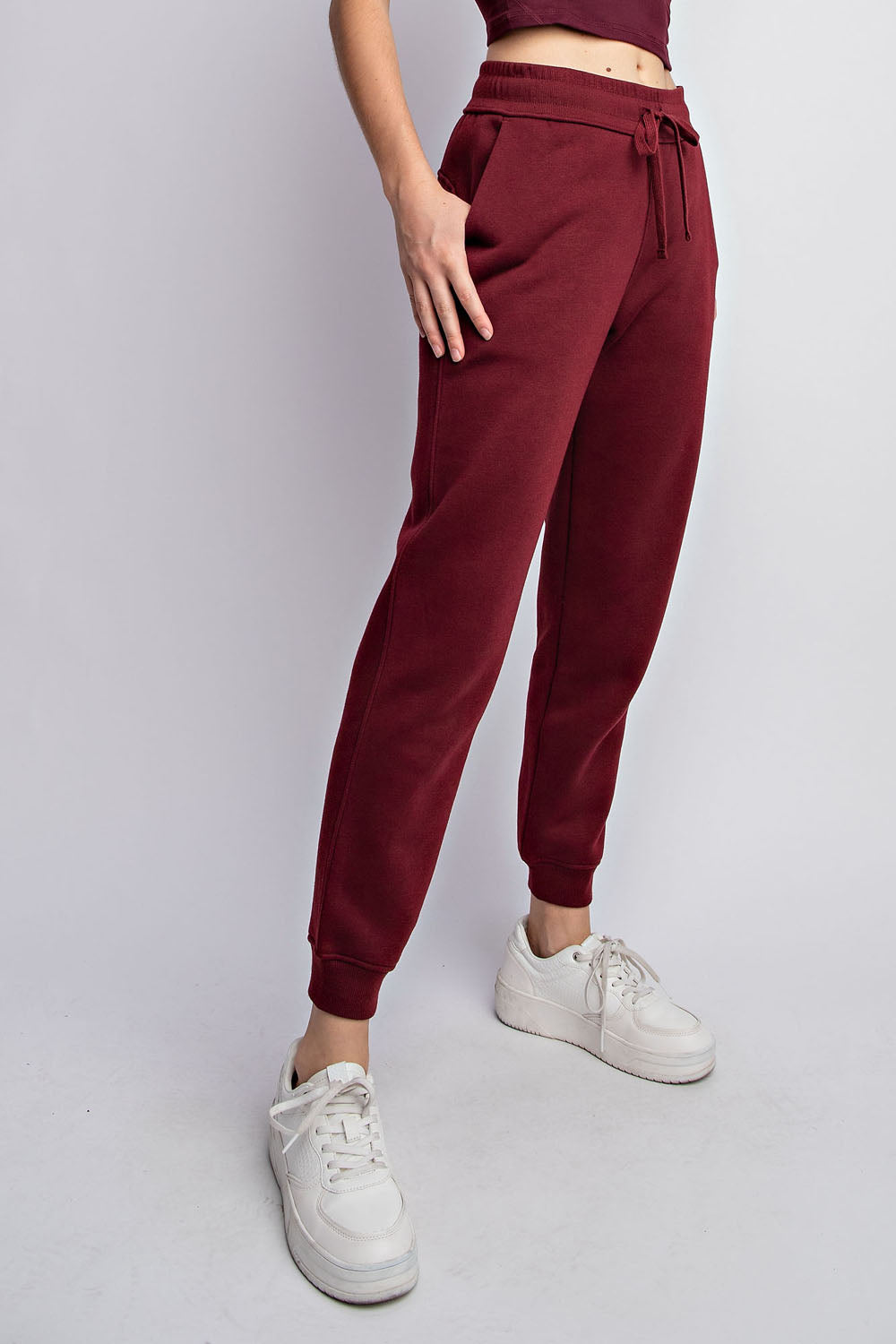 Rae Mode fleece French terry sweatpants with drawstring waist and side pockets
Heather Grey French Terry joggers showing brushed interior fabric
Plus size French Terry sweatpants for lounging or casual wear