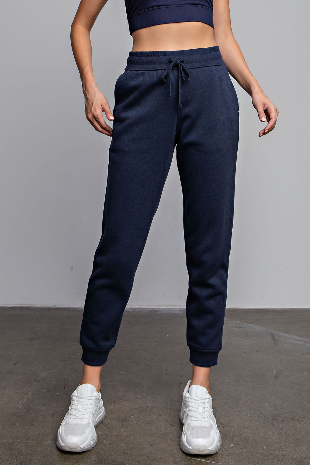 Rae Mode fleece French terry sweatpants with drawstring waist and side pockets
Heather Grey French Terry joggers showing brushed interior fabric
Plus size French Terry sweatpants for lounging or casual wear