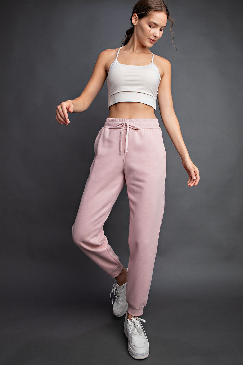 Rae Mode fleece French terry sweatpants with drawstring waist and side pockets
Heather Grey French Terry joggers showing brushed interior fabric
Plus size French Terry sweatpants for lounging or casual wear