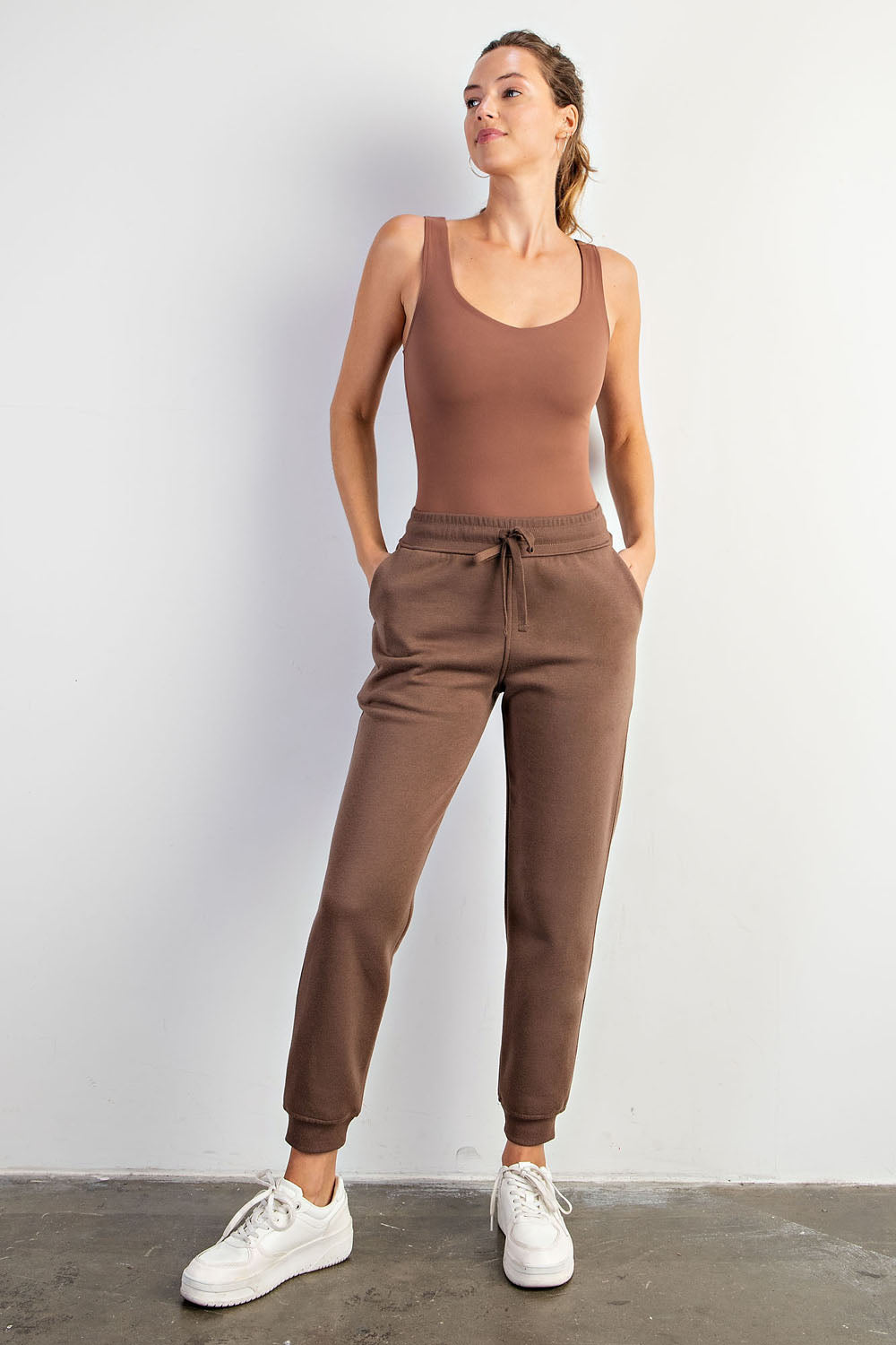 Rae Mode fleece French terry sweatpants with drawstring waist and side pockets
Heather Grey French Terry joggers showing brushed interior fabric
Plus size French Terry sweatpants for lounging or casual wear