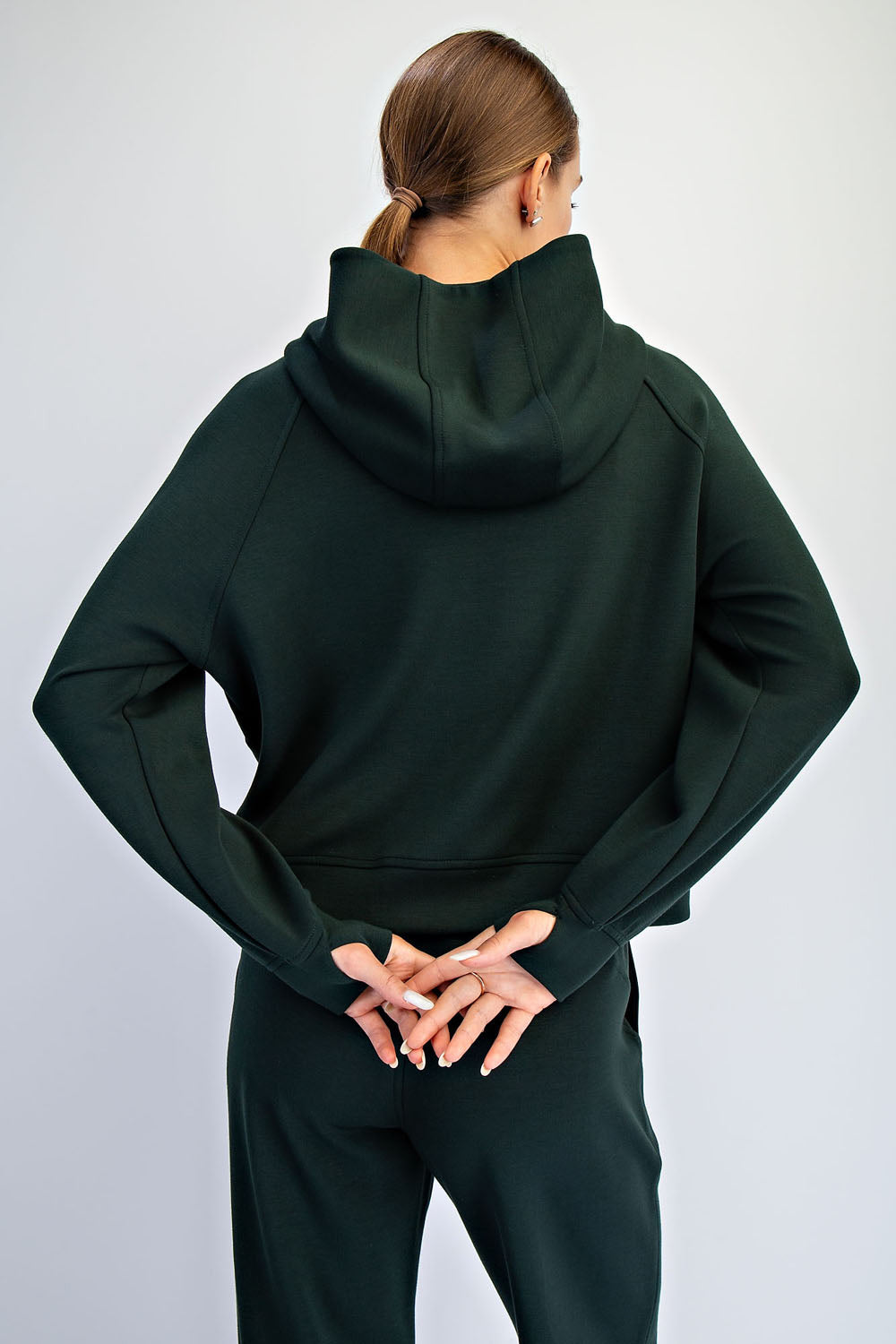 Evergreen Scuba Quarter Zip Hoodie | Modal Scuba Cropped Jacket