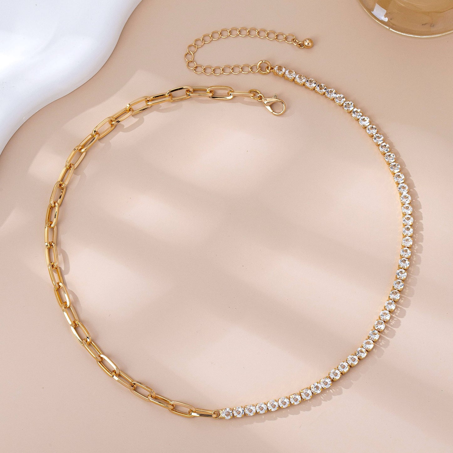 Spark Link Necklace | Gold Rhinestone & Link Chain Statement Necklace