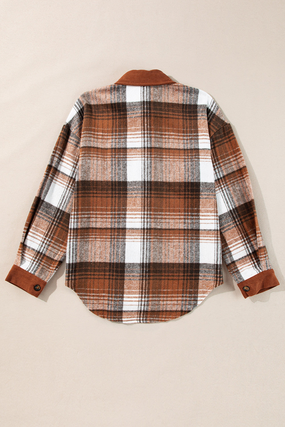 Plaid Corduroy Patchwork Shacket with Chest Pocket – Trendy Oversized Fall Jacket