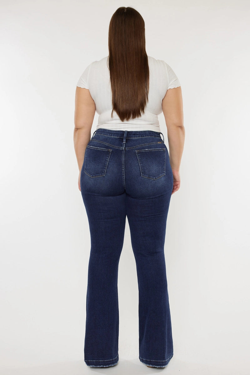 Mid Rise Distressed Flare Jeans by KanCan – back view