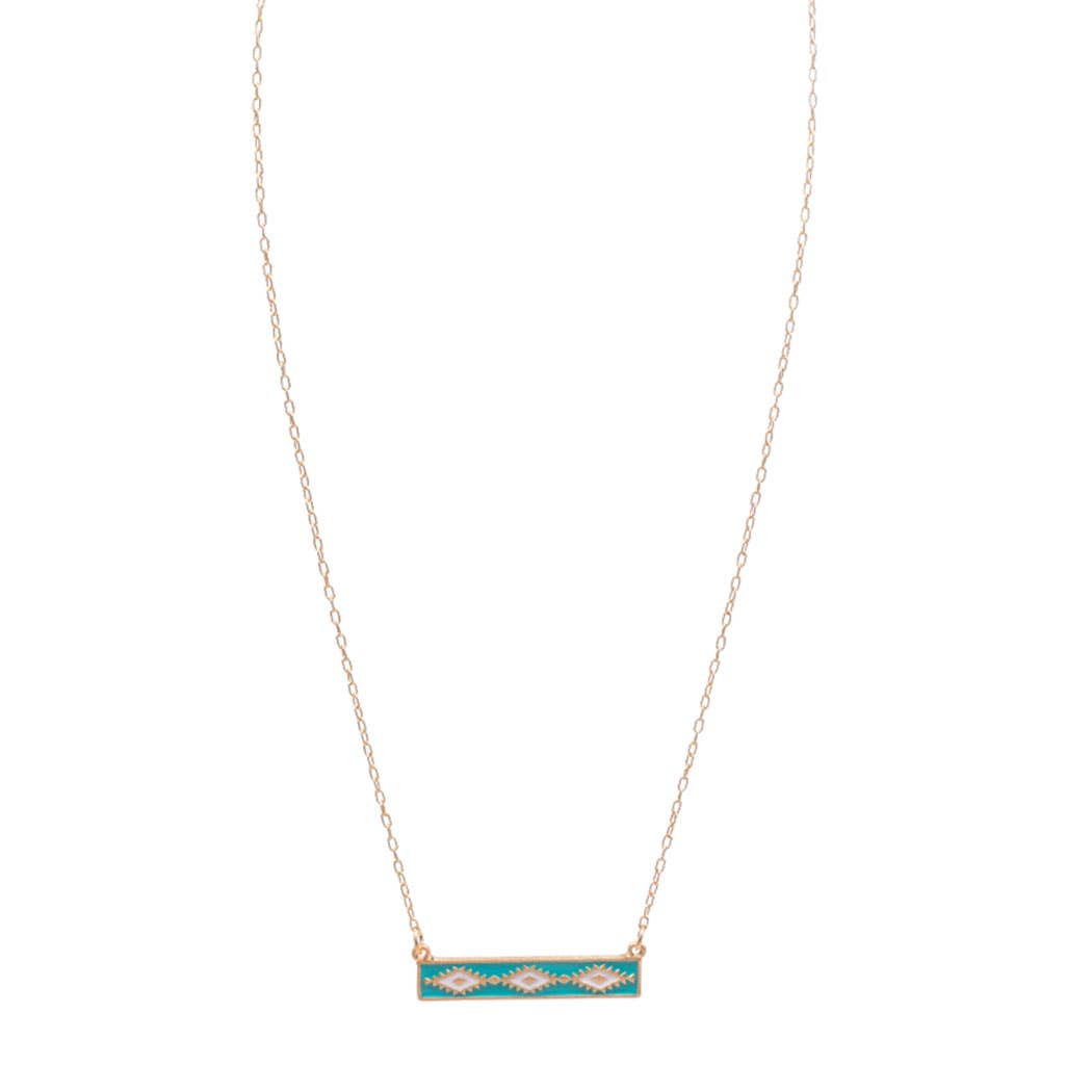 Bar Shaped Aztec Pattern Charm Necklace