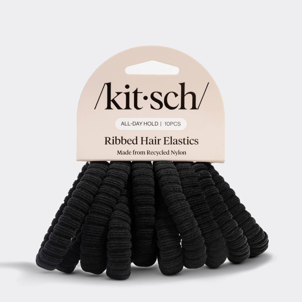 Recycled Fabric Ribbed Hair Elastics 10pc Set - Black by kitsch