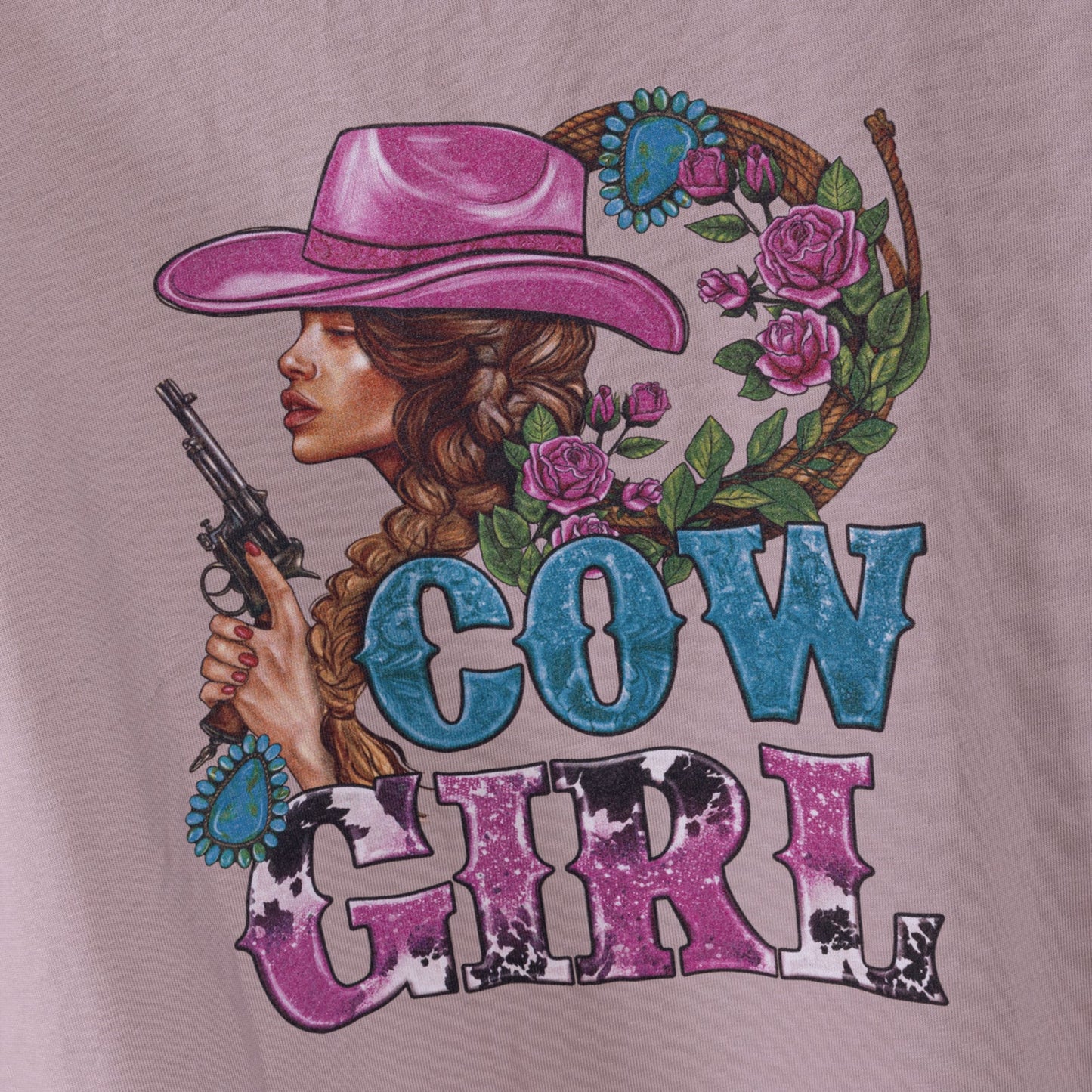 American Bling Women Graphic Printed Short Sleeve Cow Girl T-Shirt