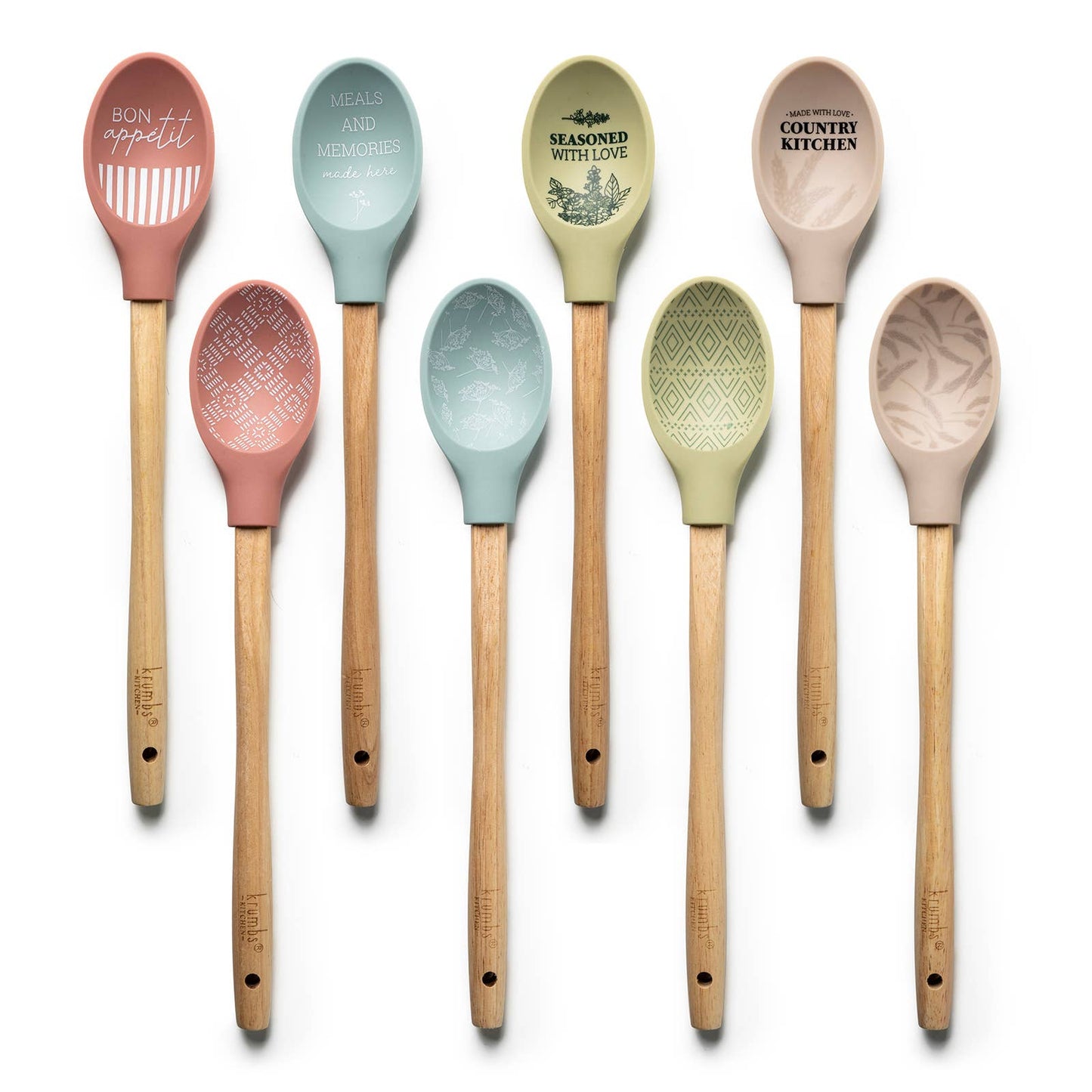 “Krumbs Kitchen Farmhouse Silicone Spoon with wooden handle and Country Kitchen print”
“Heat-resistant silicone mixing spoon with farmhouse pattern and text”
“Kitchen utensil with charming sayings – Krumbs Kitchen spoon”