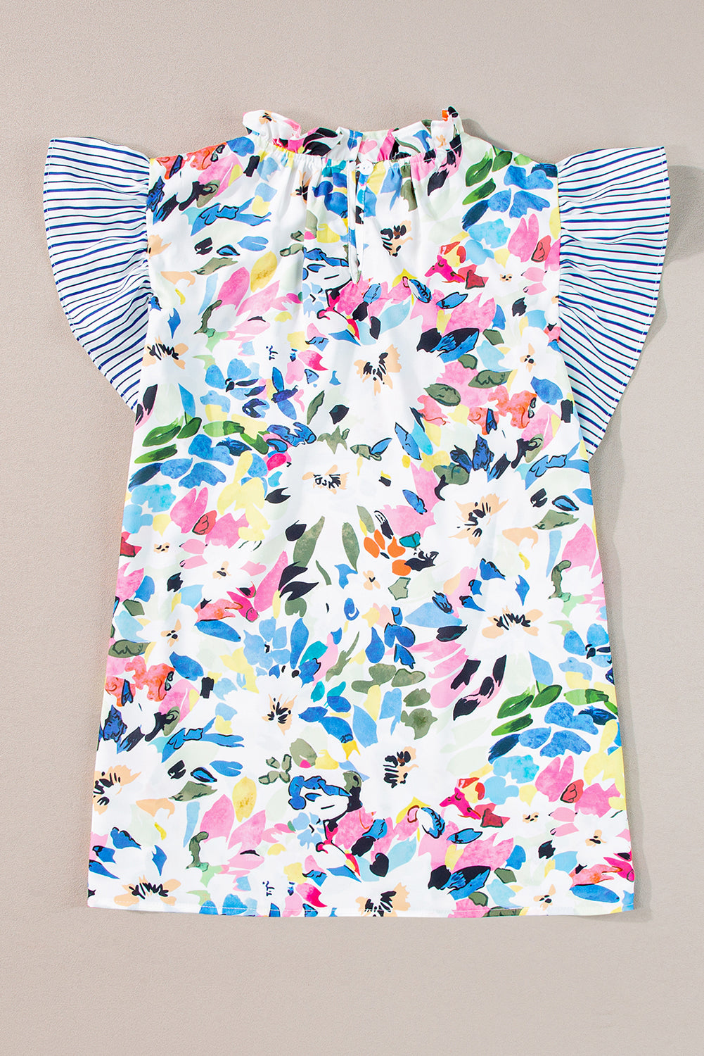 Light Blue Floral Print Striped Ruffled Sleeve Blouse – Flirty & Effortlessly Chic 💙