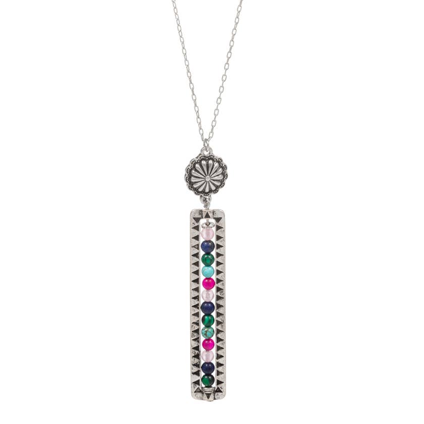Long Rectangular Shape Beaded Pendant Necklace | Modern & Minimalist Statement Jewelry