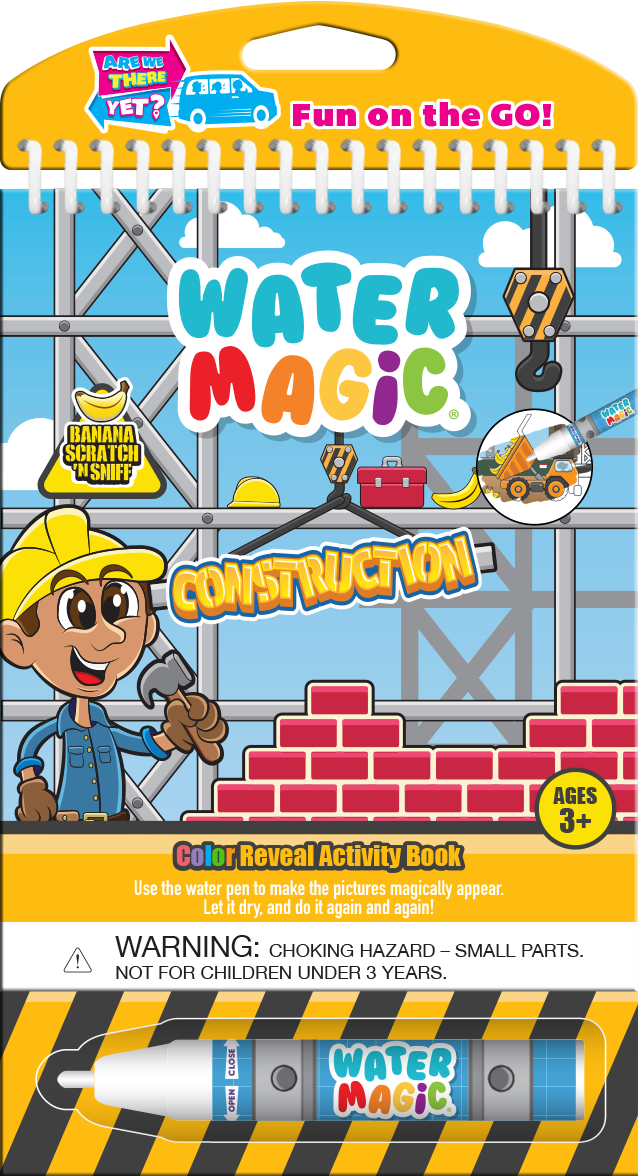 “Water Magic Construction kit with banana scented water pen”
“Reusable no-mess construction water-reveal activity for kids”
“Banana scented Water Magic construction craft toy”
