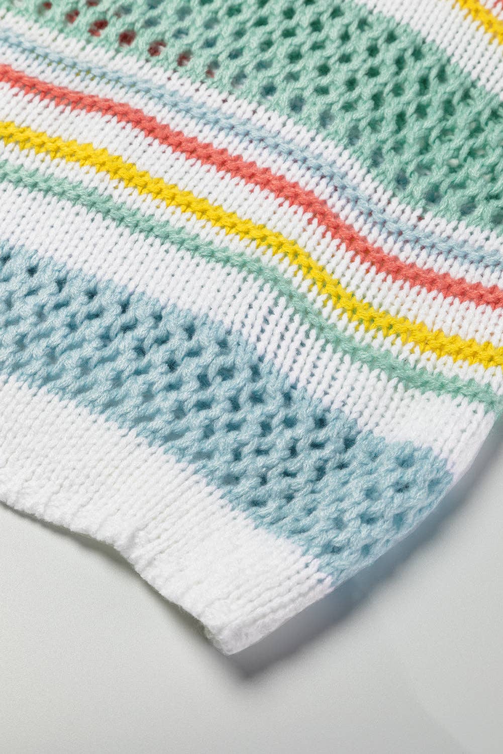 “Multicolor hollow-striped knit sweater with contrast sleeves”
“Lightweight drop-shoulder striped pullover with bright sleeves”
“Layered hollow-knit sweater featuring bold multicolor stripes – B7 Boutique”