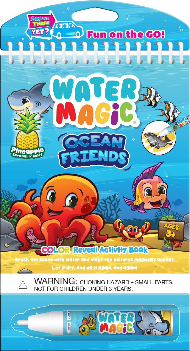 “Water Magic Ocean Friends reusable water art kit with pineapple scent”
“Mess-free ocean scene activity boards for kids”
“Water pen reveals ocean creatures with color on dry erase boards”