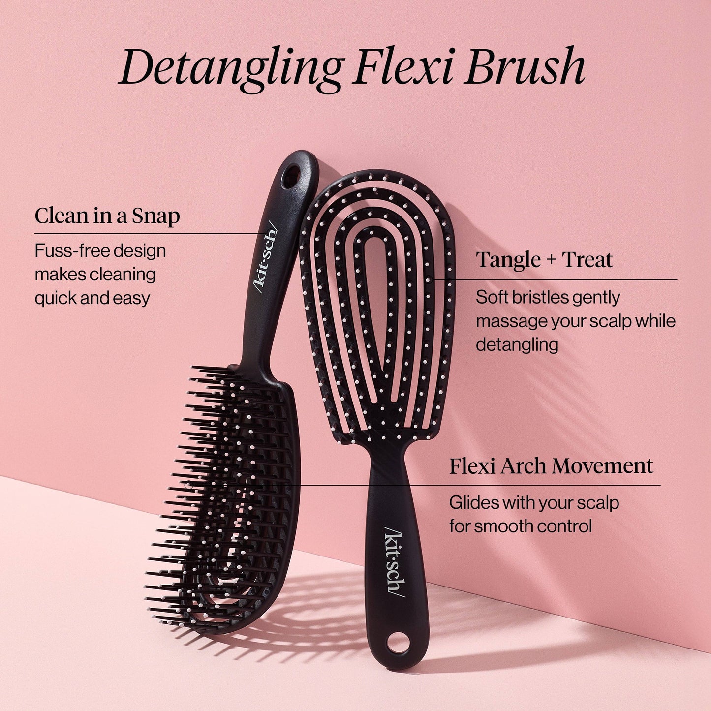 KITSCH Detangling Flexi Brush – Ergonomic Hair Brush for All Hair Types | Black