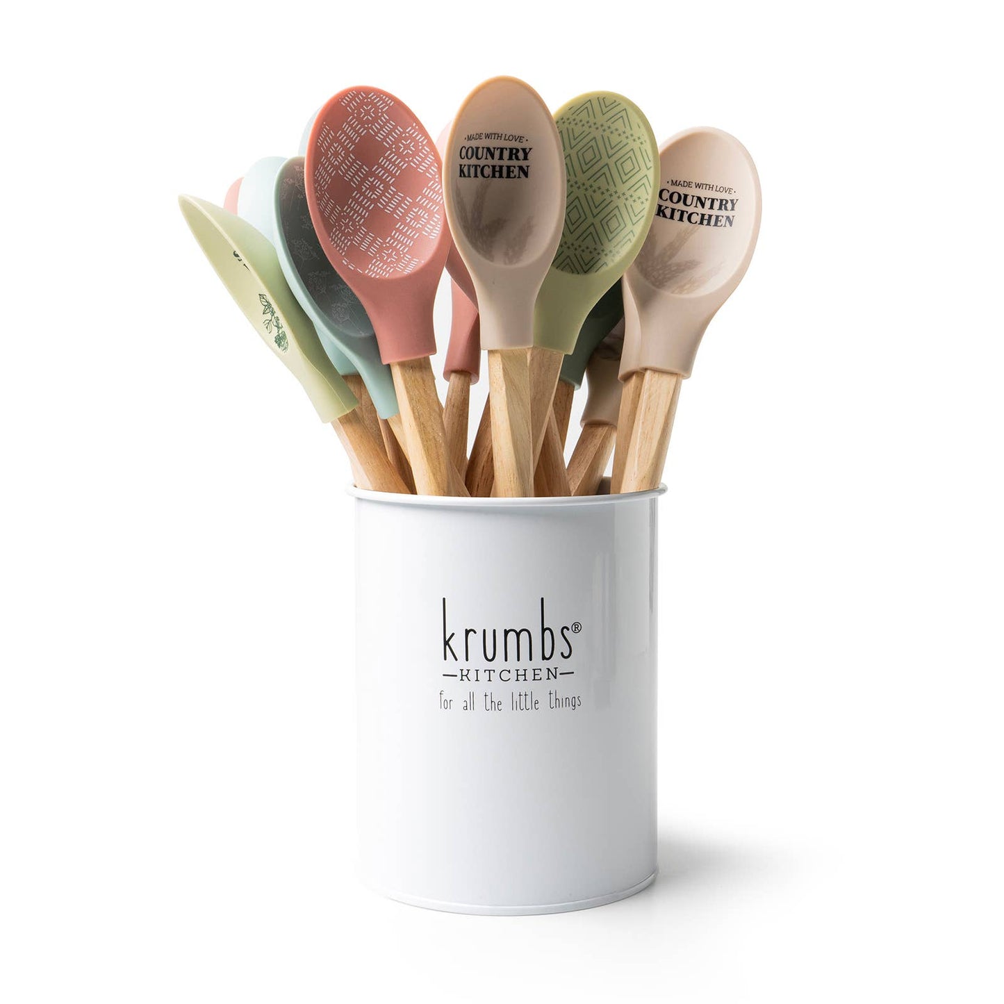 “Krumbs Kitchen Farmhouse Silicone Spoon with wooden handle and Country Kitchen print”
“Heat-resistant silicone mixing spoon with farmhouse pattern and text”
“Kitchen utensil with charming sayings – Krumbs Kitchen spoon”