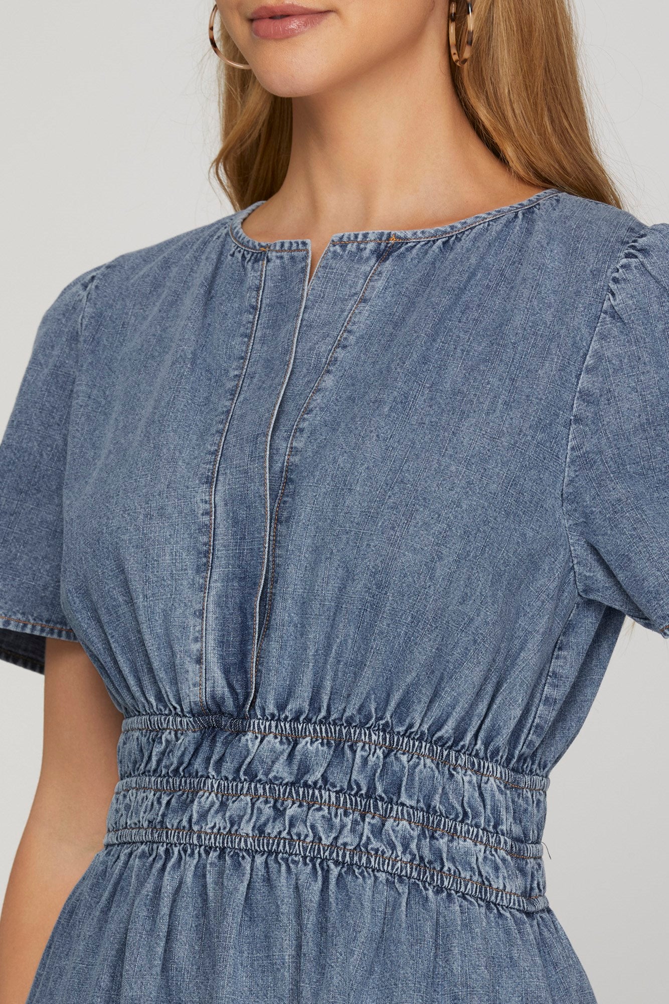 Plus- SHORT SLEEVE WASHED DENIM DRESS By SHEANDSKY