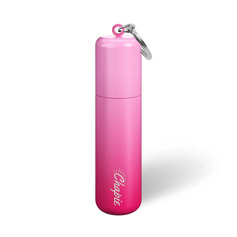 "Chappie OG refillable lip balm case in wood and black with keychain clip"
"Chappie OG glitter pink refillable lip balm case with keychain"
"Chappie OG pink ombré refillable chapstick holder with keychain"