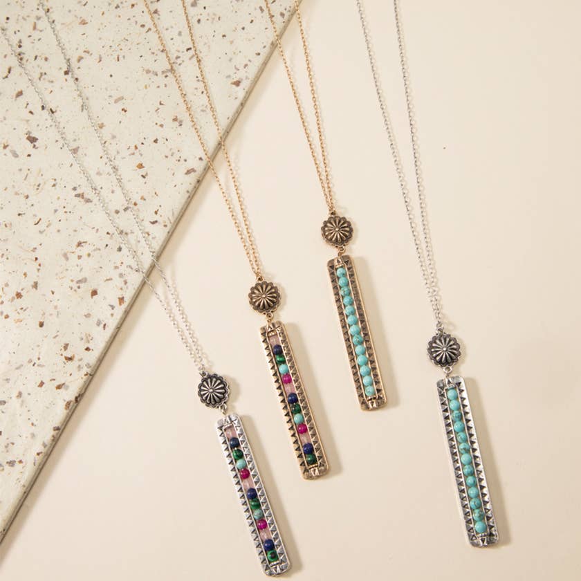 Long Rectangular Shape Beaded Pendant Necklace | Modern & Minimalist Statement Jewelry