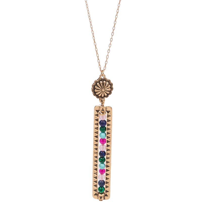 Long Rectangular Shape Beaded Pendant Necklace | Modern & Minimalist Statement Jewelry