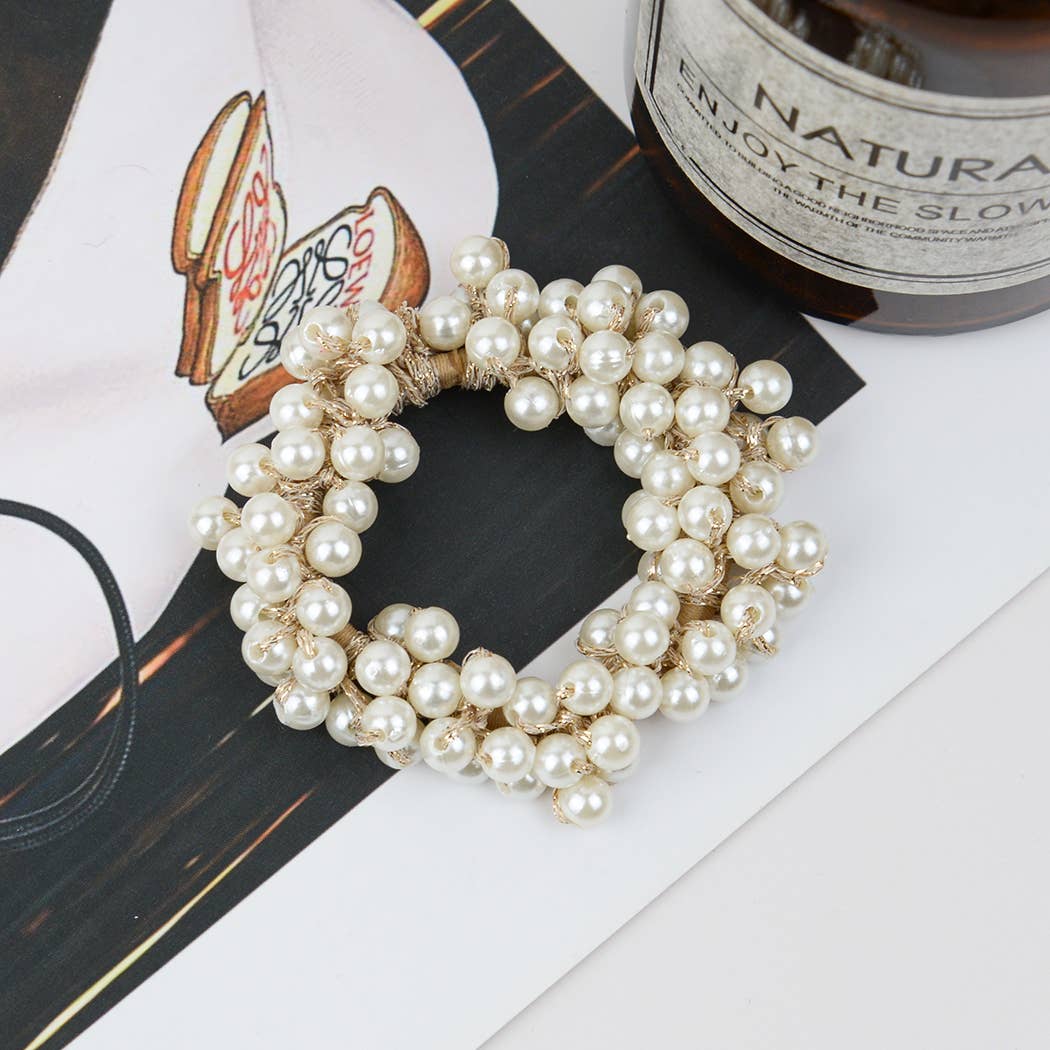 Beaded Hair Scrunchies | Faux Pearl Hair Tie Set – Chic Accessory Trio