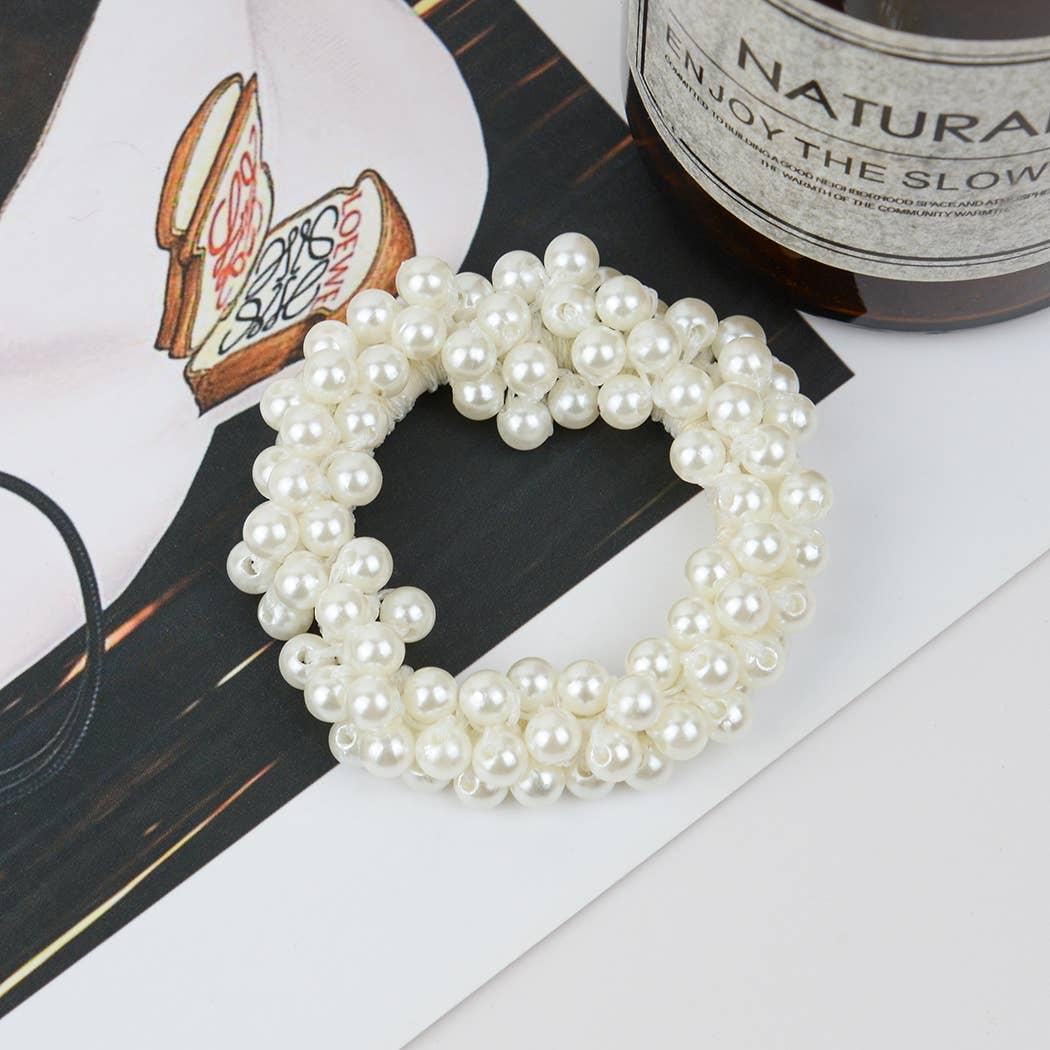 Beaded Hair Scrunchies | Faux Pearl Hair Tie Set – Chic Accessory Trio
