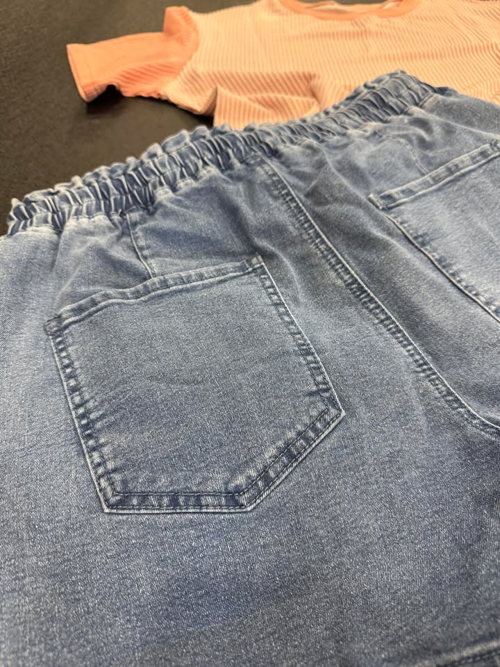 Ashleigh Blue Drawstring High Waist Denim Shorts | Casual Pocketed Boutique Shorts
