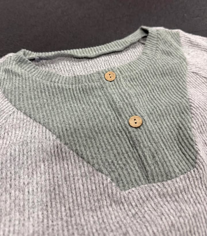 Light Grey Color Contrast Ribbed Loose Fit Long Sleeve Top | Casual Boutique Pullover