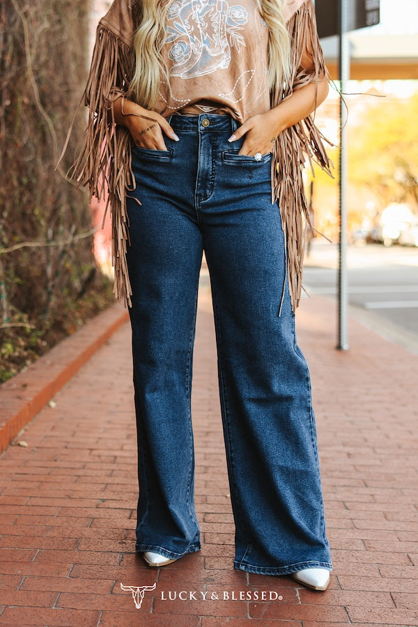 βLucky & Blessed dark wash wide leg jeans with front pocketsβ
βHigh rise wide leg jeans with 32-inch inseam β B7 Boutiqueβ
βTrendy dark wash denim with patch pocket detailβ