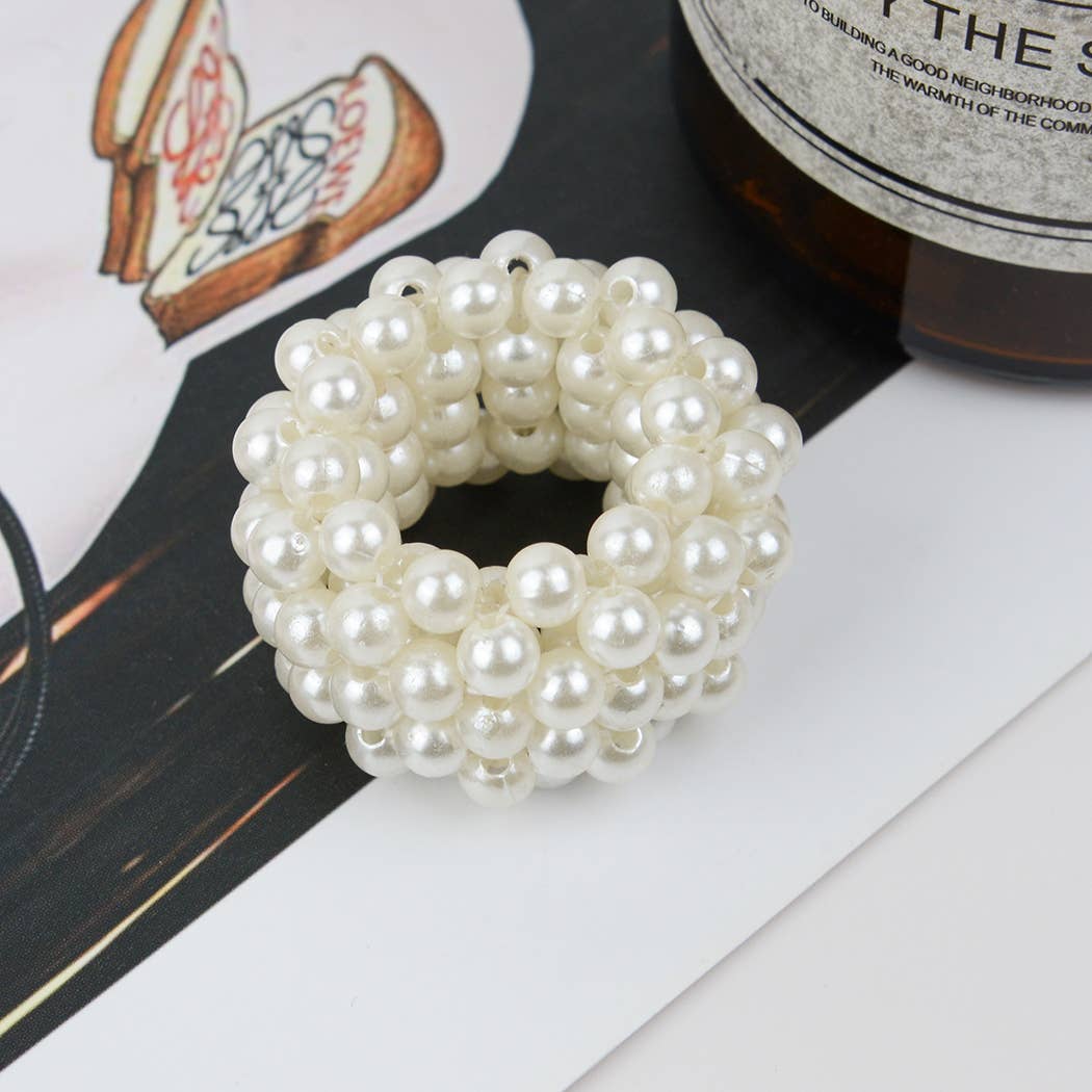 Beaded Hair Scrunchies | Faux Pearl Hair Tie Set – Chic Accessory Trio