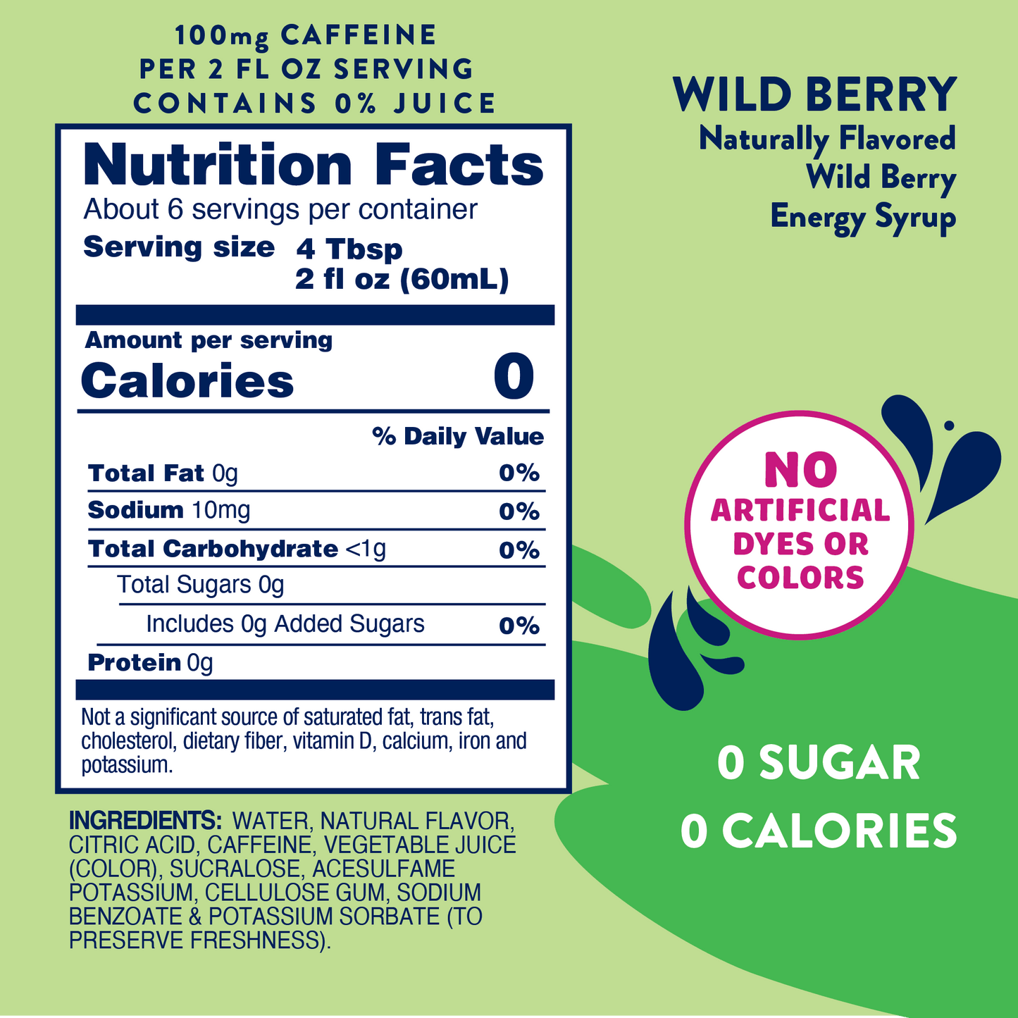 Jordan’s Skinny Mixes Wild Berry Energy Syrup – Zero Sugar Caffeine Drink Mix