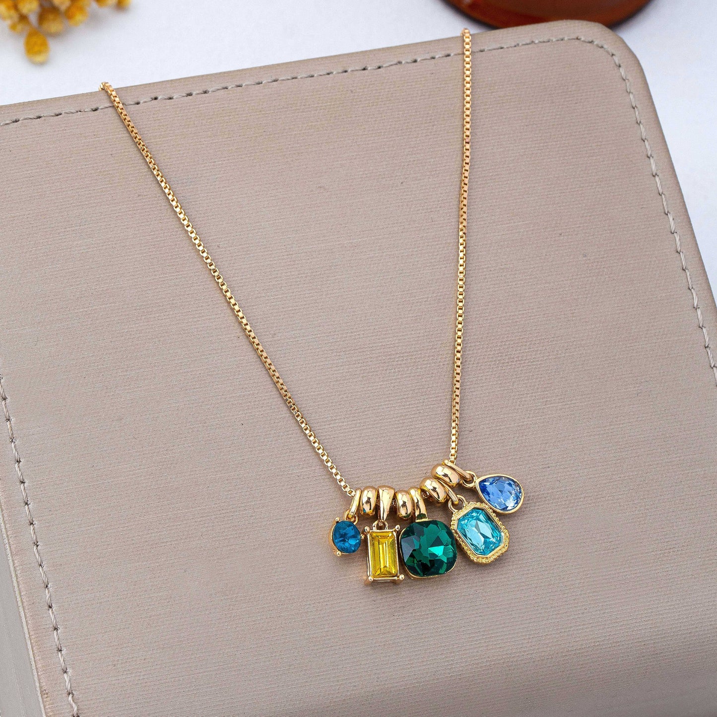 Gem Garden Necklace | Gold Multi-Color Crystal Charm Pendant Necklace