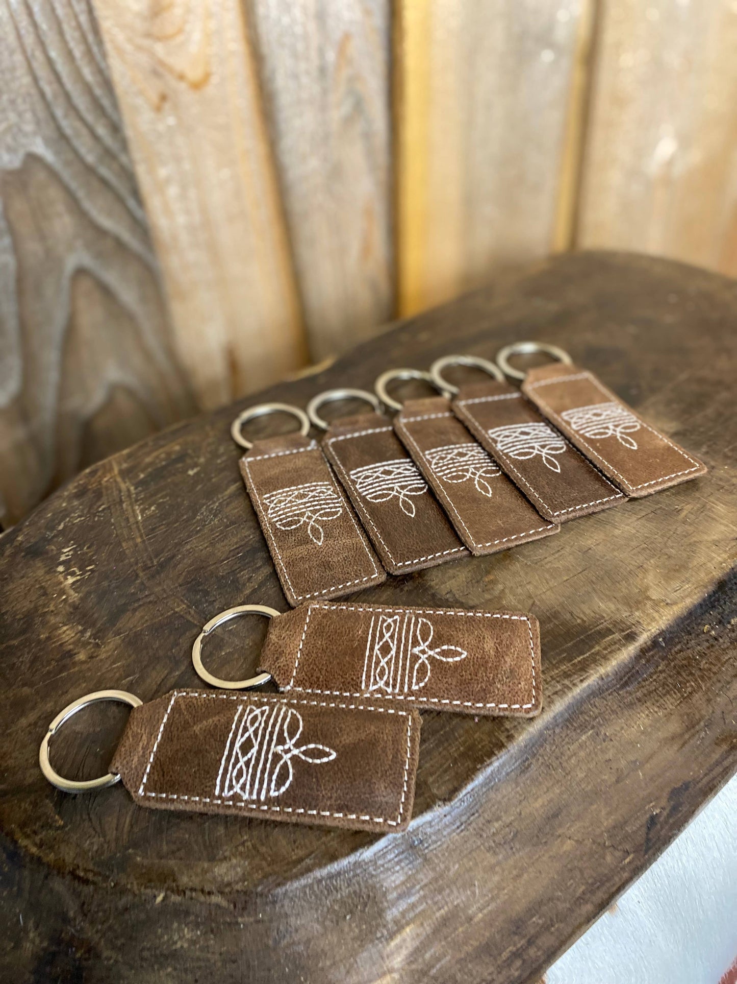 Brown Bootstitch Leather Keychain | Genuine Leather Western Key Ring Accessory