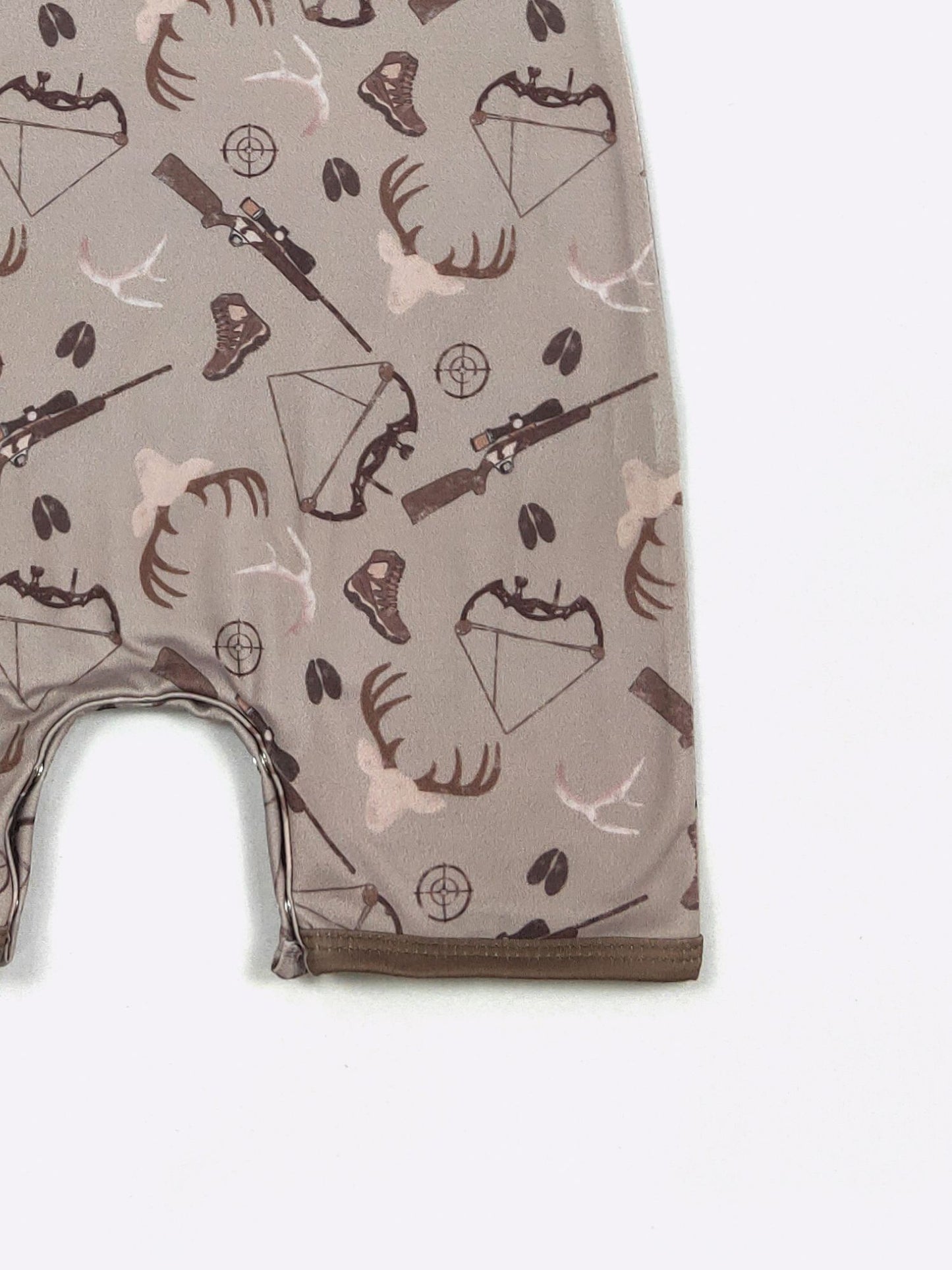 DeeDeer Hunt Boy Romper | Hunting Print Baby Boy Summer Romper Clover Cottage