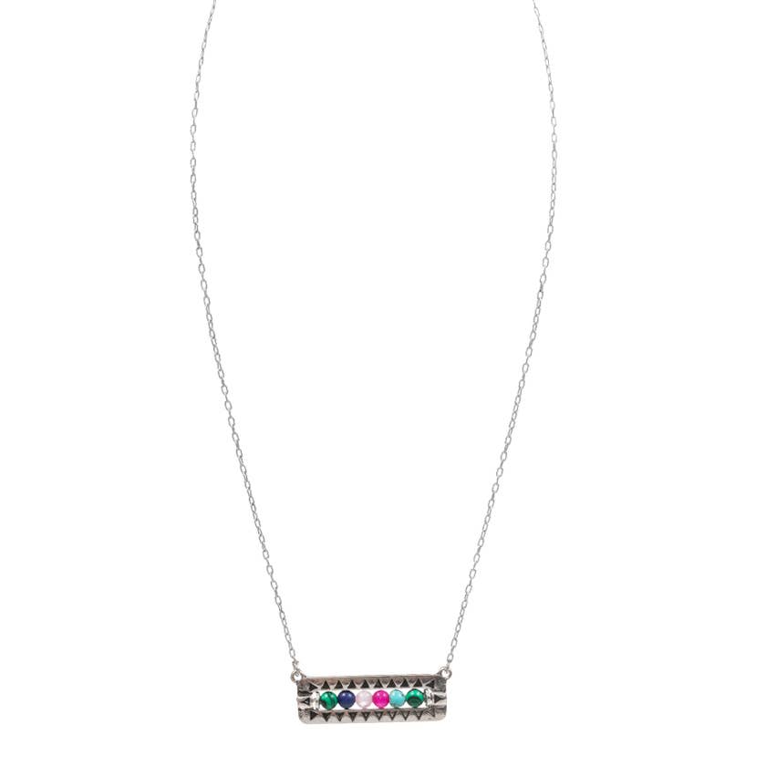 “Stone beaded bar drop pendant necklace”
“Minimalist natural stone bar necklace on delicate chain”
“Layer-ready beaded bar drop pendant at B7 Boutique”