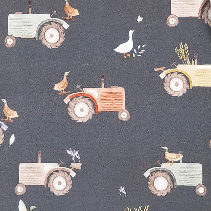 Navy Tractor Boy Romper | Tractor Print Baby Boy Summer Romper by Clover Cottage
