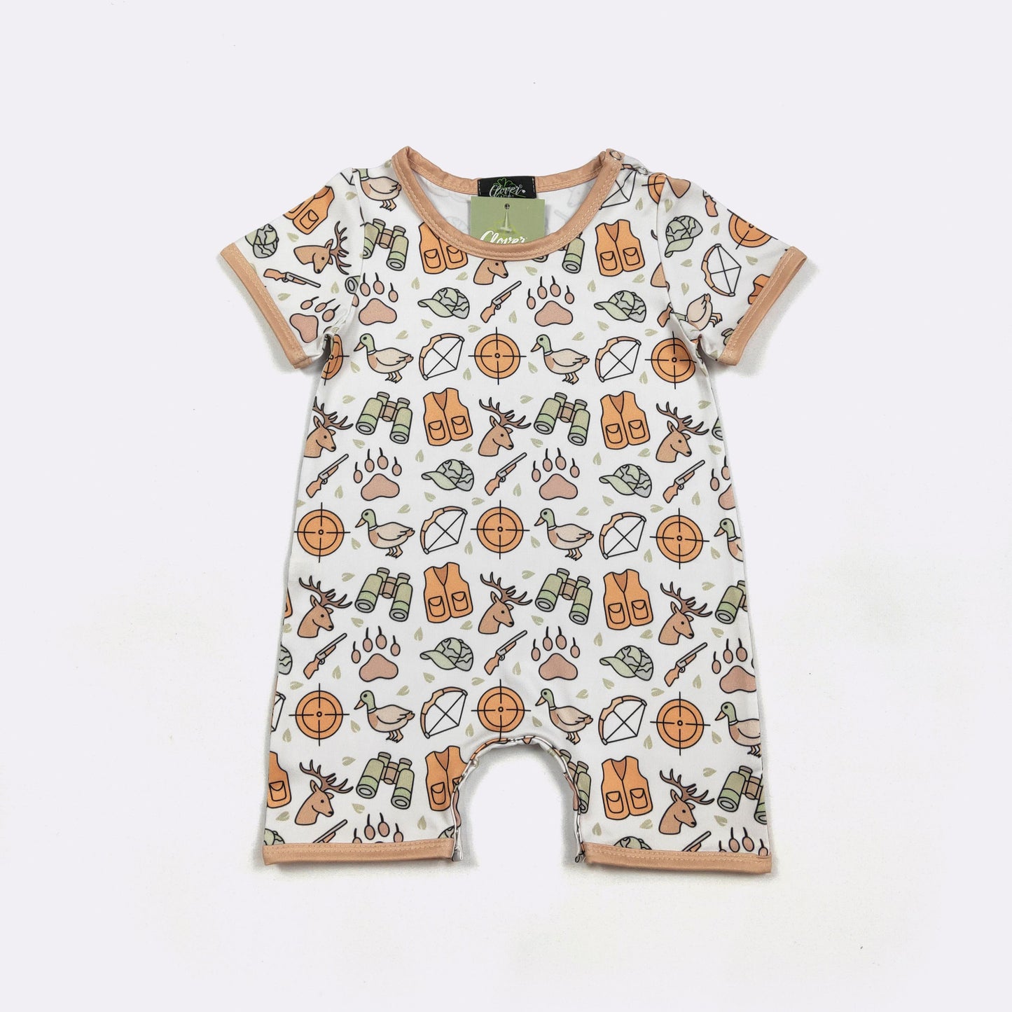 Outdoor Hunt Baby Boy Romper – Short Sleeve Hunting Print One Piece Outfit