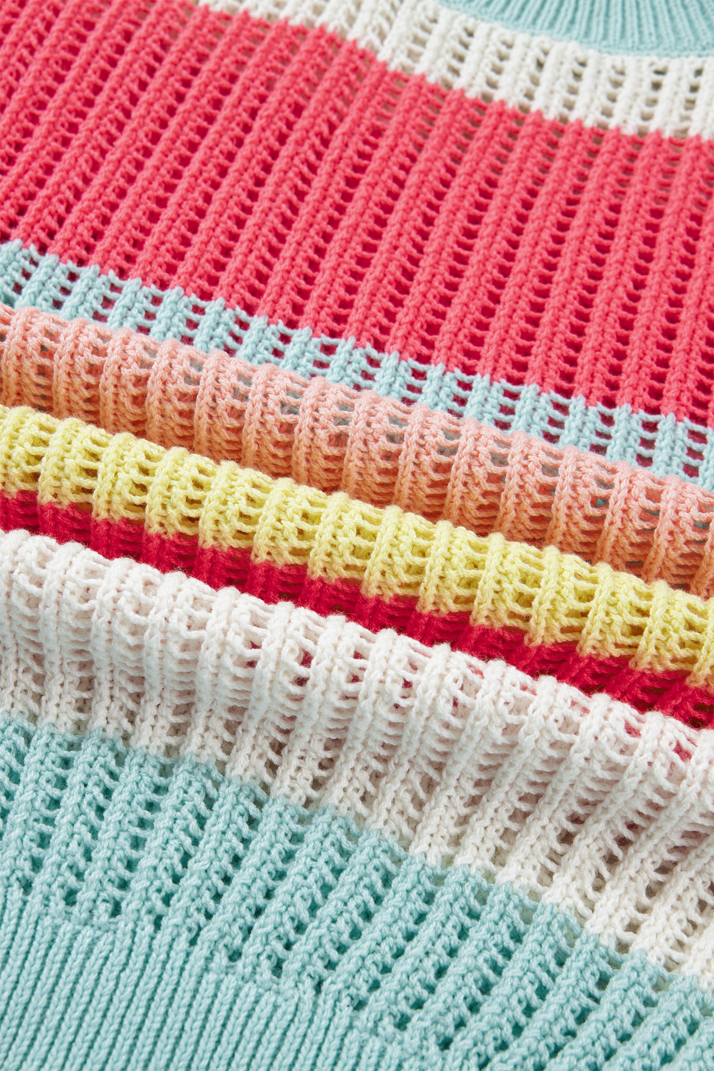 Coastal Candy Colorblock Sweater – Lightweight Open Knit Short Sleeve Summer Top