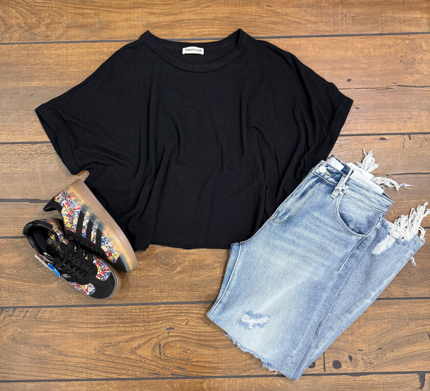 Crepe Hack Cuffed Tee by Charlotte Avery – Soft & Stretchy Everyday Basic