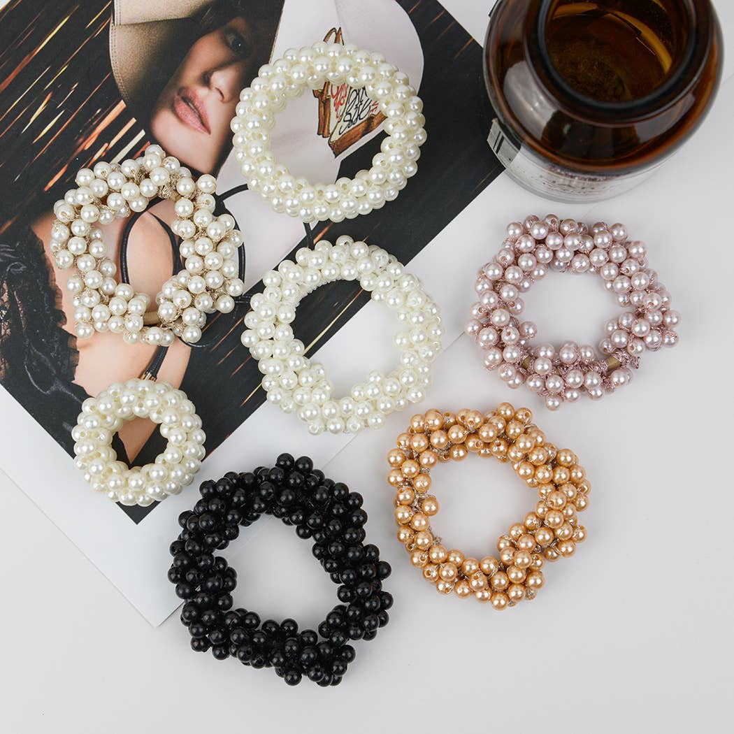 Beaded Hair Scrunchies | Faux Pearl Hair Tie Set – Chic Accessory Trio