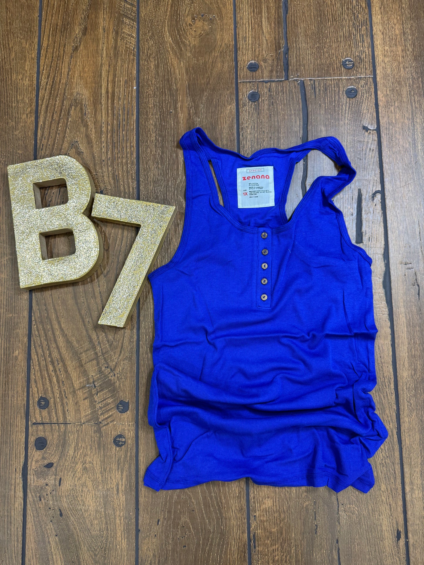 Zenana plus size ribbed tank top with button front