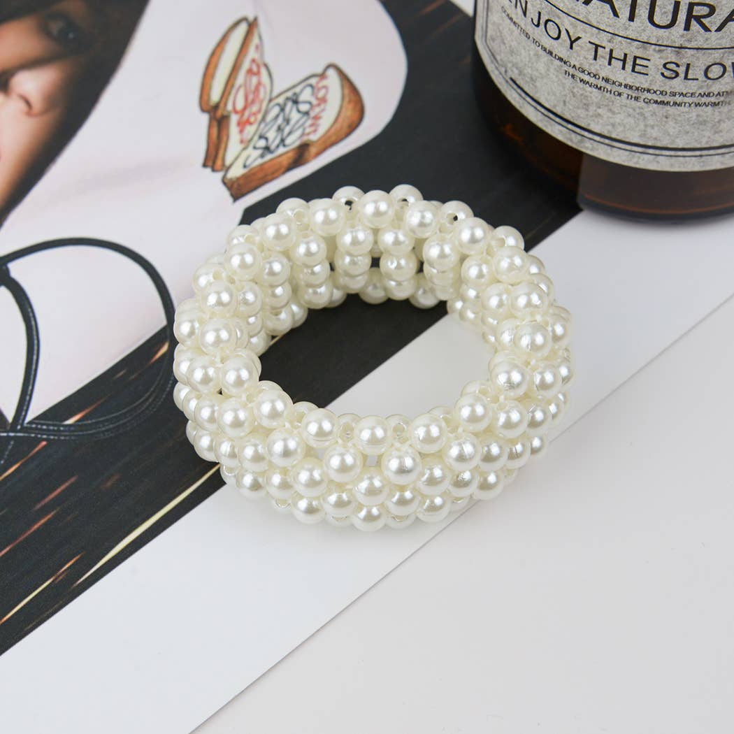 Beaded Hair Scrunchies | Faux Pearl Hair Tie Set – Chic Accessory Trio