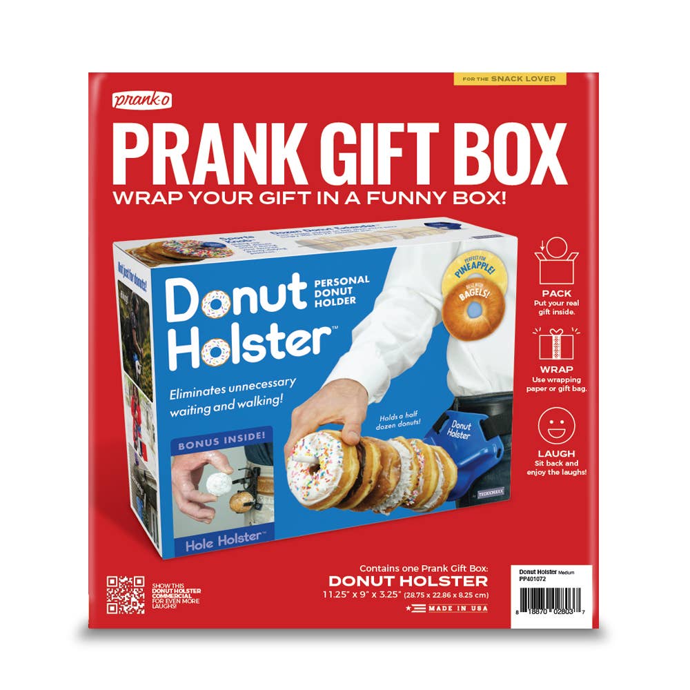 Prank Gift Box Donut Holster fake snack holster box
Empty donut holster prank gift box front view
Donut Holster wrinkle-polished packaging box for gag gift