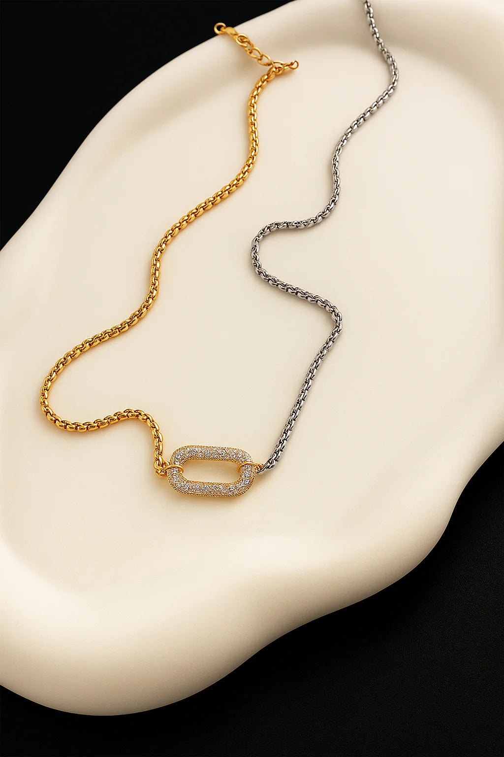 Duality Link Necklace | Two-Tone Pavé Link Statement Necklace