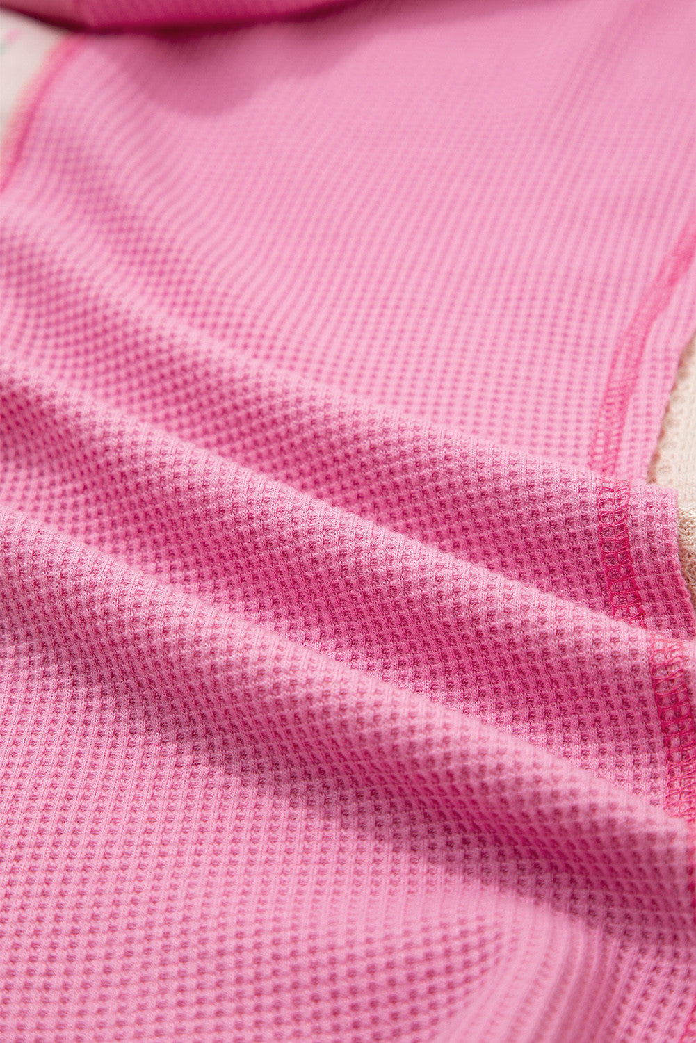 Pink Waffle Floral Patchwork Hooded Oversized Pullover