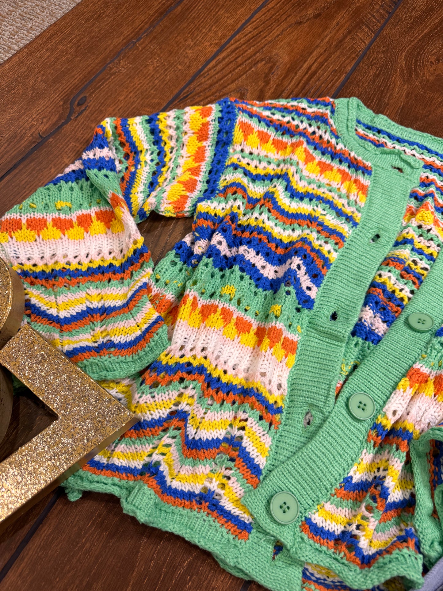 Multi-Colored Knit Sweater with Button Detail – Cozy & Colorful Style