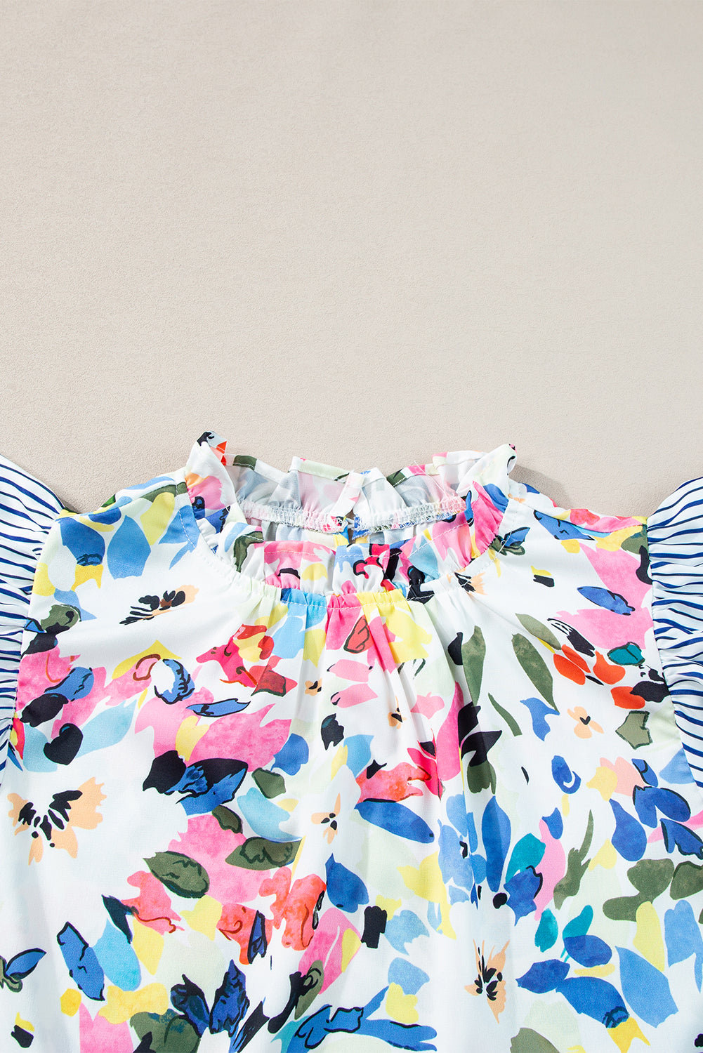 Light Blue Floral Print Striped Ruffled Sleeve Blouse – Flirty & Effortlessly Chic 💙