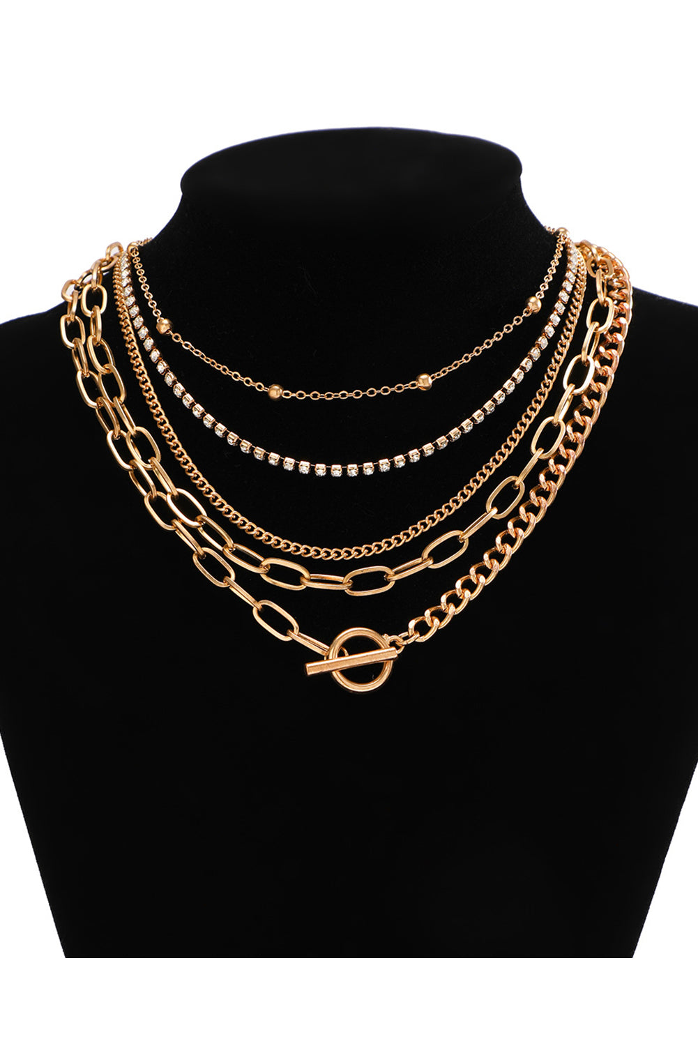 Gold 5‑Piece Layered Rhinestone-Plated Collarbone Necklace Set – Mix & Match Glam 🌟