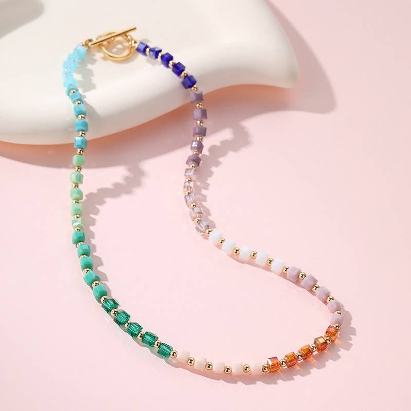 Prism Pop Necklace | Multicolored Gradient Cube Crystal Necklace