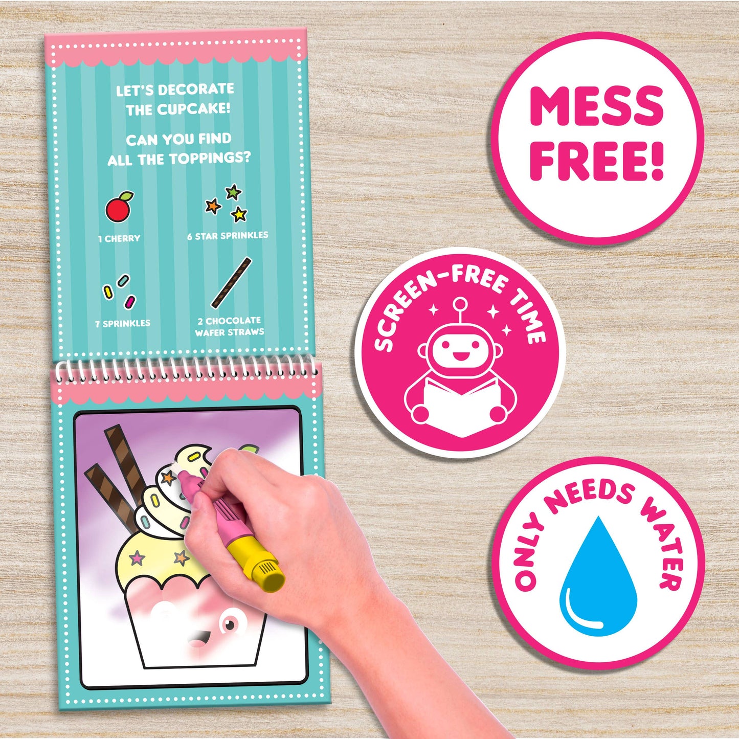 “Water Magic Cupcake Edition reusable water art kit”
“Cupcake themed water-reveal activity set for kids”
“Mess-free reusable painting kit with cupcake scenes”