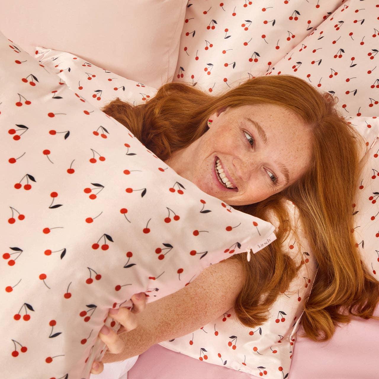 Cherry Print Satin Pillowcase – Beauty Sleep with Style & Shine ✨ by Kitsch